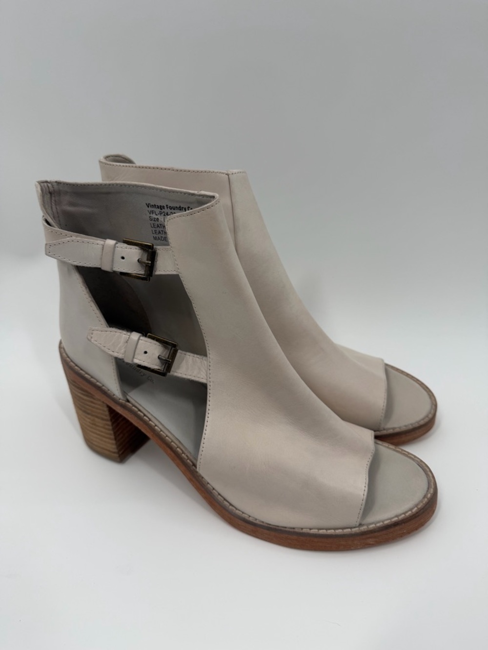 Vintage Foundry Co White Leather Peep Toe Booties